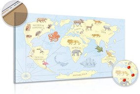 Εικόνα στον παγκόσμιο χάρτη φελλού με τα ζώα - 120x80  wooden