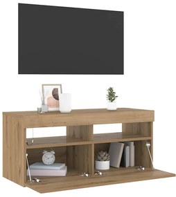 vidaXL Έπιπλο Τηλεόρασης με LED Αρτισιανή Δρυς 90x35x40 εκ Επεξ.Ξύλο