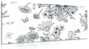 Εικόνα ασπρόμαυρο μπουκέτο λουλούδια - 100x50