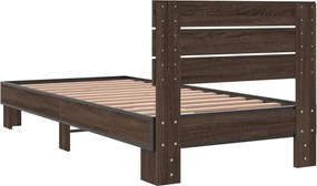 vidaXL Πλαίσιο Κρεβατιού Καφέ Δρυς 100x200 εκ. Επεξ. Ξύλο &amp; Μέταλλο