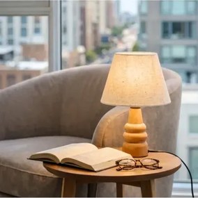 Stewehome φυσικό ξύλινο υφασμάτινο καπέλο λάμπας Λευκό