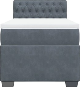 vidaXL Κρεβάτι Boxspring με Στρώμα Σκούρο Γκρι 100x200 εκ. Βελούδινο