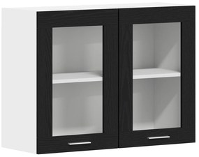vidaXL Μαύρη Δρύινη Κρεμαστή Καμπίνα Γυαλιού 80x31x60 cm από Επεξεργασμένο Ξύλο