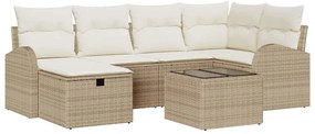 vidaXL Σετ Καναπέ Κήπου με μαξιλάρι 7 pcs Μπεζ Πολυ ράταν