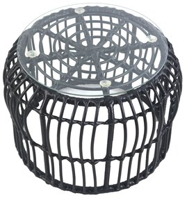 Τραπεζάκι Κήπου ALBIUS Μαύρο Rattan/Μέταλλο/Γυαλί Φ50x35cm