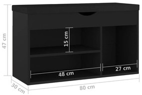 Παπουτσοθήκη Μαύρη 80 x 30 x 47 εκ. από Επεξ. Ξύλο με Μαξιλάρι - Μαύρο