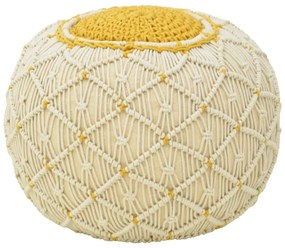 Σκαμπό-πουφ Boha Inart γιούτα σε κίτρινη και λευκή απόχρωση Φ40x30εκ