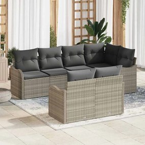 vidaXL Σετ Καναπέ Κήπου με μαξιλάρι 7 pcs Ανοιχτό γκρι Πολυ ράταν