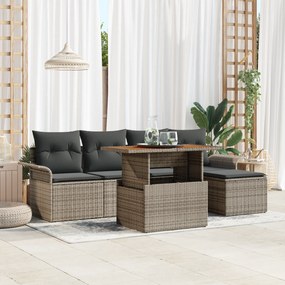 vidaXL Σετ Τραπεζαρίας 6 τεμαχίων με Γκρι Μαξιλάρια Ρατάν