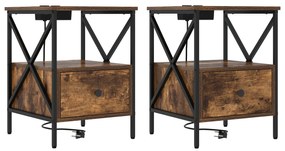 vidaXL Κομοδίνο με συρτάρι 2 pcs Καπνιστή δρυς 41.5 x 40.5 x 55 εκ.