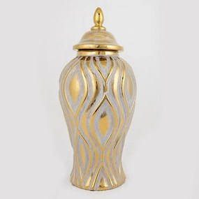 Βάζο Κεραμικό Με Καπάκι 752-20016 18.8x18.8x42.6cm Silver-Gold Estheti Home Κεραμικό