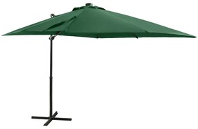 Ομπρέλα Κρεμαστή με Ιστό και LED Πράσινη 250 εκ.