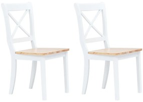 Καρέκλες Τραπεζαρίας 2 Τεμ. Λευκό/Αν. Ξύλο Μασίφ Ξύλο Καουτσούκ