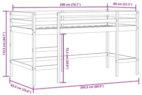 Υπερυψ. Κρεβάτι με Κουρτίνες Ροζ 80 x 200 εκ. Μασίφ Ξύλο Πεύκου - Ροζ