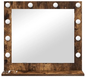 vidaXL Καθρέφτης Vanity με LED Φώτα Καπνιστού Δρυ 60x55x18 εκ.