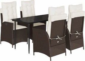 vidaXL Σετ Τραπεζαρίας Κήπου 5 Τεμαχίων Καφέ Συνθ. Ρατάν με Μαξιλάρια