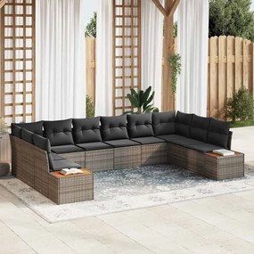 vidaXL Σετ Καναπέ Κήπου με μαξιλάρι 10 pcs Γκρι Πολυ ράταν