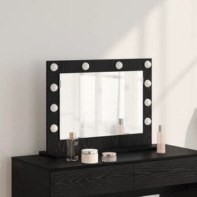 vidaXL Καθρέφτης Vanity με Φώτα LED Μαύρη Δρυς 60x45x18 εκ.