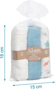 Μουσελίνες/Πάνες Αγκαλιάς (Σετ 3τμχ) Kiokids Ocean Μπλε 6403