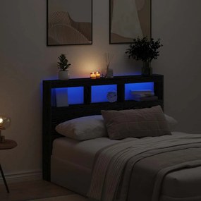 vidaXL Κεφαλάρι με Αποθηκευτικό Χώρο &amp; LED Μαύρο Δρυς 140x17x102 εκ.
