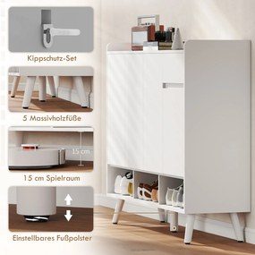 Ντουλάπι παπουτσιών HOMCOM με σχεδιασμό χωρίς λαβές, 4 πόρτες, 4 ρυθμιζόμενα ράφια, αυτόνομη παπουτσοθήκη με 5 ξύλινα πόδια, ξύλο, λευκό