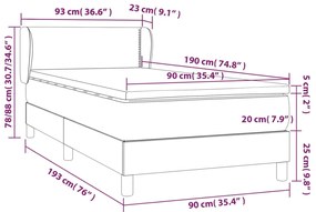 vidaXL Κρεβάτι Boxspring με Στρώμα Σκούρο Γκρι 90x190 εκ. Βελούδινο