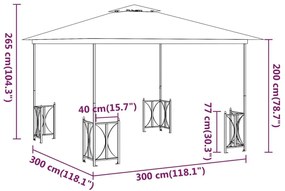 Κιόσκι με Πλευρικά Τοιχώματα και Διπλή Οροφή Taupe 3 x 3 μ. - Μπεζ-Γκρι