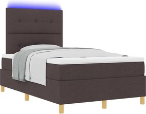 vidaXL LED Κρεβάτι με βάθρο Σκούρο Καφέ 120 x 200 cm ύφασμα