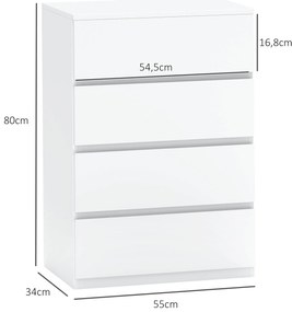 Συρταριέρα Sideboard, 4 συρτάρια, 55 cm x 33 cm x 80 cm, Λευκό