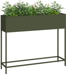 vidaXL Υψωμένη Γλάστρα Κήπου Λαδί 100 x 26 x 82 εκ Ατσάλι