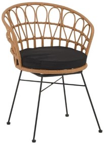 Καρέκλα - Πολυθρόνα Felicia rattan φυσικό-μεταλλικό μαύρο πόδι Φ60x81 εκ. 60x60x81 εκ.