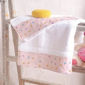 Πετσέτες Παιδικές Tiny Heart (Σετ 2τμχ) Pink Ρυθμός Towels Set 70x140cm 100% Βαμβάκι