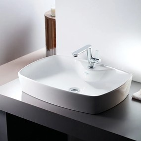 Serel 1634 Λευκός Γυαλιστερός Hygiene Plus Πορσελάνινος Νιπτήρας Μπάνιου Επιτραπέζιος 60x44 cm