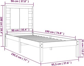 vidaXL Πλαίσιο Κρεβατιού 90 x 190 εκ. από Μασίφ Ξύλο Single