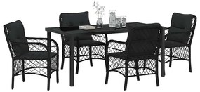 vidaXL Σέτ φαγητού για κήπο με μαξιλάρι 5 pcs Μαύρο Πολυ ράταν