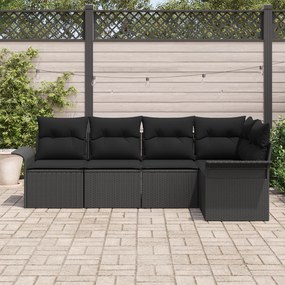 vidaXL Σετ 5 Τεμαχίων Καναπέ Κήπου με Μαξιλάρια Μαύρο Πολυ Ρατάν