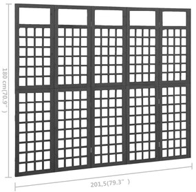 vidaXL Διαχωριστικό Δωμ/Καφασωτό 5 Πάνελ Μαύρο 201,5x180εκ Ξύλο Ελάτης