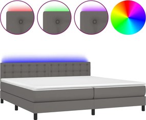 vidaXL Κρεβάτι Boxspring με Στρώμα &amp; LED Γκρι 200x200 εκ. Συνθ. Δέρμα