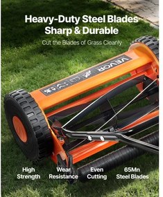 VEVOR 14" Push Reel Lawn Mower 5-Blade Adjustable Height Grass Catcher 2 Wheels