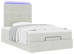 vidaXL Οθωμανικό κρεβάτι με στρώματα & LEDs Ανοιχτό γκρι Βελούδο