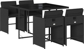vidaXL Σετ Τραπεζαρίας Κήπου 5 Τεμαχίων Μαύρο Συνθ. Ρατάν με Μαξιλάρια