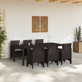 vidaXL Σετ Τραπεζαρίας 7 Τεμαχίων με Μαξιλάρια Καφέ Συνθετικό Ρατάν