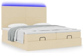 vidaXL Οθωμανικό κρεβάτι με στρώματα &amp; LEDs Κρέμα 200x200cm ύφασμα