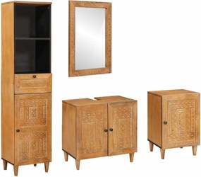 vidaXL Σετ Επίπλων Μπάνιου με συρτάρι 4 pcs Καφέ Επεξεργασμένο ξύλο