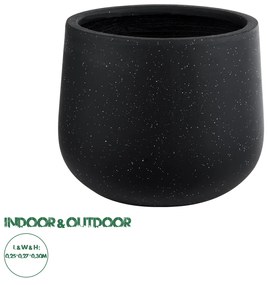 GloboStar® Artificial Garden MAYFAIR 20801 Διακοσμητικό Πολυεστερικό Τσιμεντένιο Κασπώ Γλάστρα - Flower Pot Μαύρο με Λευκές Λεπτομέριες Μ25 x Π27 x Υ30cm