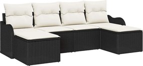vidaXL Σετ Καναπέ Κήπου με μαξιλάρι 6 pcs Μαύρο Πολυ ράταν