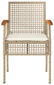 Καρέκλες Κήπου 4 τεμ. Μπεζ Συνθ. Ρατάν/Ξύλο Ακακίας+Μαξιλάρια - Μπεζ
