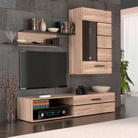 Σύνθεση Τηλεόρασης Solo 228x41x184cm Sonoma με Wenge και MDF καμπυλωτό τελείωμα - TO-SOLOSET1 - TO-SOLOSET1