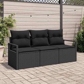 vidaXL Σετ Καναπέ Κήπου 3 pcs Μαύρο Πολυ rattan, βαμμένο ατσάλι