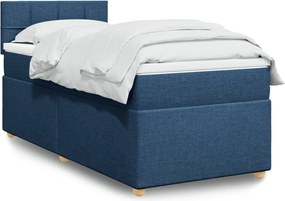 vidaXL Κρεβάτι Boxspring με Στρώμα Μπλε 90x190 εκ.Υφασμάτινο